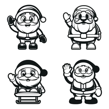 Festive Santa Claus Cartoon Character Illustrations in Black and White Outlines for Christmas Themes and Holiday Designs vector