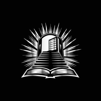 an open book with stairs leading to a door vector