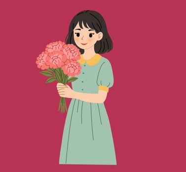 Girls Holding Flowers Cute style vector