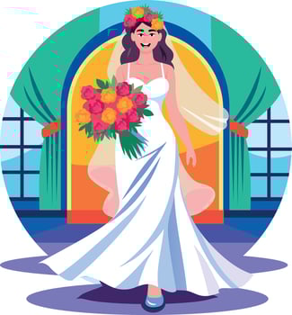 A flat style illustration showing bride walk vector