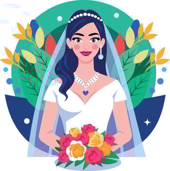 A flat style illustration showing a bride holding flowers vector