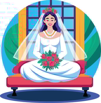 A flat style illustration showing happy bride vector