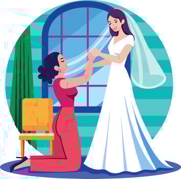A flat style illustration showing bridesmaid vector