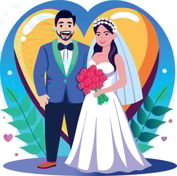A flat style illustration showing newly married couple vector