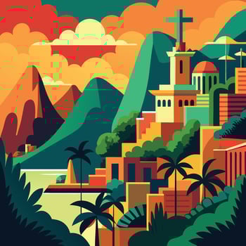 a colorful poster of a city in rio de janeiro vector