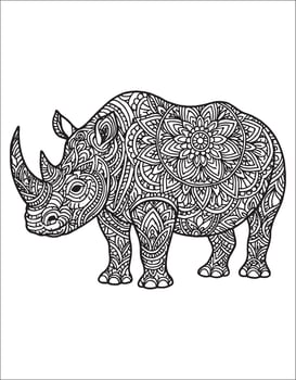 Rhinosaurus mandala coloring page for adults. Animal mandala coloring page vector