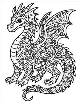 Dragon mandala coloring page. Animal mandala coloring page vector