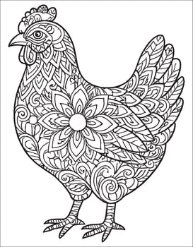 Hen mandala coloring page for Adults. animal mandala coloring page vector