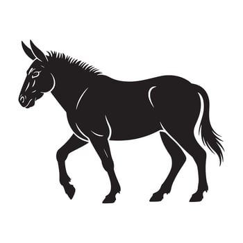 Silhouette of a donkey walking with its head turned to the left vector