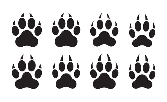 Collection of eight black paw prints on a white background vector