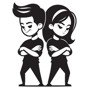 Chibi Friends Arms Crossed Silhouette with Attitude vector