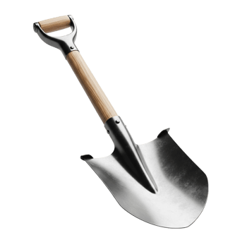 A sturdy metal shovel with a wooden handle and d grip for gardening tasks png