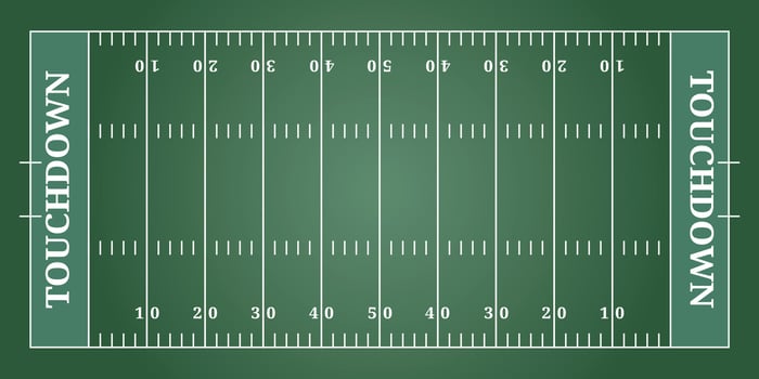 Board American football field green, top view with tactics vector