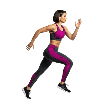 Fit woman in athletic wear running with determination png