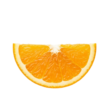 A juicy slice of orange with visible segments and peel png