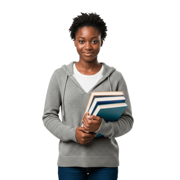 Young black woman holding books ready for education and learning png