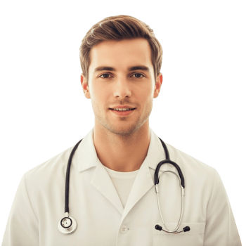 Friendly young doctor wearing a white coat with a stethoscope png