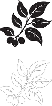 coffee day coffee branch icon set solid and outline silhouettes with leaves and berries vector