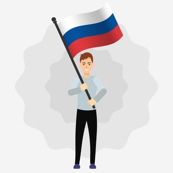 Boy holding Russian flag illustration vector