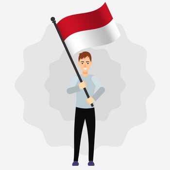 Happy Man Holding Indonesia Flag vector