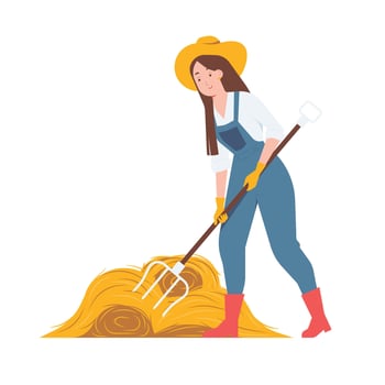 Woman with hay and pitchfork vector