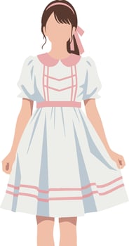 Girl wearing white dress with pink ribbons and puff sleeves illustration in simple style vector