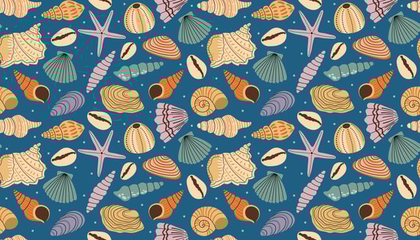 Colorful pattern of seashells and starfish vector