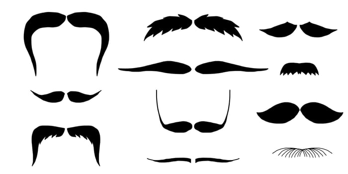Mustache trendy styles set. Moustache curly horseshoe imperial pencil english pyramid italian and french vintage narrow walrus brush male hipster modern fashion. Chevron . vector