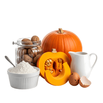 Pumpkin and baking ingredients are isolated on transparent background png