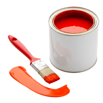 Red paint can with brush and stroke isolated on transparent background png