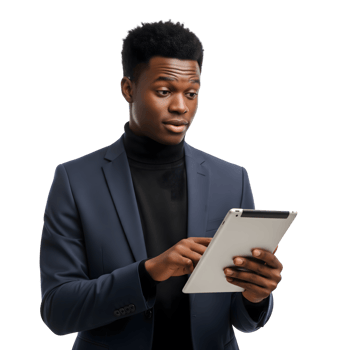 Young african american businessman using a tablet isolated on transparent background png