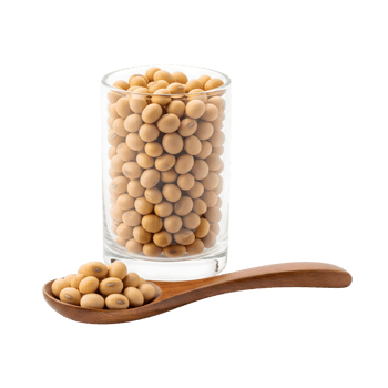 A glass full of soybeans with a wooden spoon isolated on transparent background showcases a healthy and natural food source png