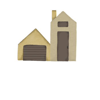 Minimal Yellow-Brown Cartoon House with Garage - Flat Illustration png