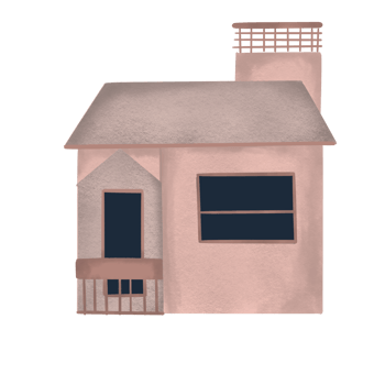 Pink Cartoon House with Balcony and Chimney - Flat Illustration png