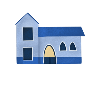 Cute Blue Cartoon House with Arched Windows - Illustration png