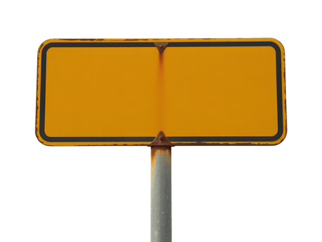 A rusty yellow sign on a pole png