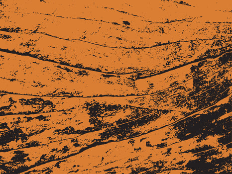 Abstract textured background with horizontal lines and distressed black shapes on an orange backdrop silhouette vector