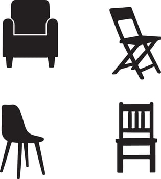 Stylish Black Chair and Armchair Silhouettes Simple, Elegant Furniture Icons for Interior Design Mood Board vector