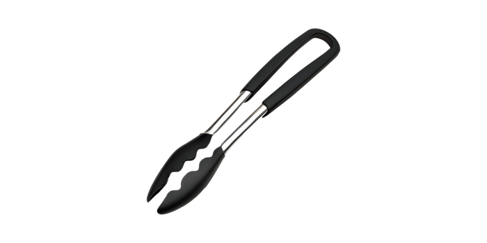 Black Silicone Kitchen Tongs With Stainless Steel Handle. Essential Cooking And Grilling Tool Isolated On Transparent Background png