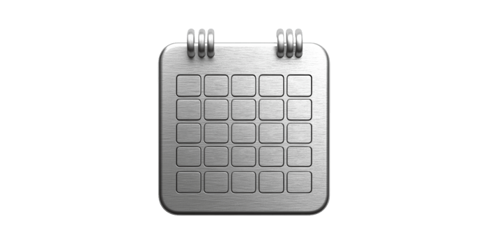 Metallic Calendar Icon With Grid Design. Symbolizes Organization And Time Management Isolated On Transparent Background png