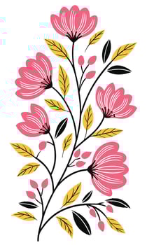 Pink floral branch with yellow pink flowers vector