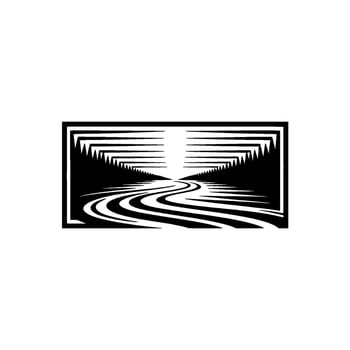 Serene Mountain Vista - Minimalist Landscape Emblem - Geometric vector