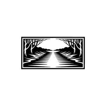 Serene Riverscape Emblem, Minimalist Landscape - Reflection vector
