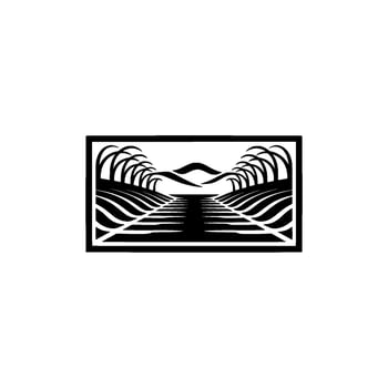 Serene Coastal Path, Black White Landscape Emblem vector