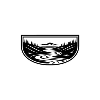 Serene Valley Landscape Emblem, Vintage Style vector