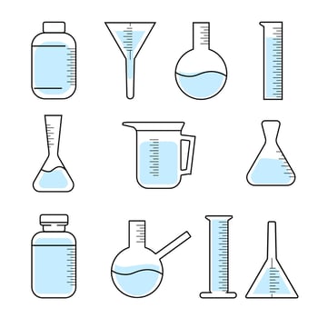 Laboratory glassware icons set. illustration in outline style. vector