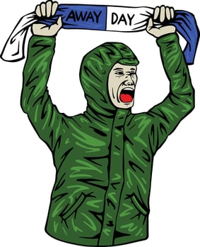 Fan celebrating with scarf at away day vector