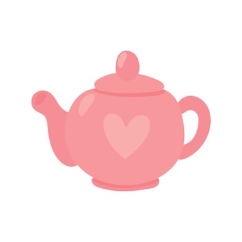 Charming pink teapot with glossy ceramic finish and heart motif, perfect for cozy kitchens, romantic breakfast settings, or pastel-themed illustrations vector