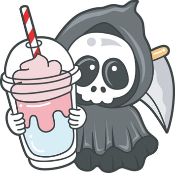 Skull bring a milkshake. Angel of death cute elements. vector