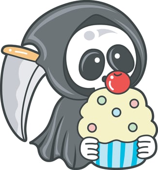 Skull bring a creamy cupcake. Angel of death cute elements. vector